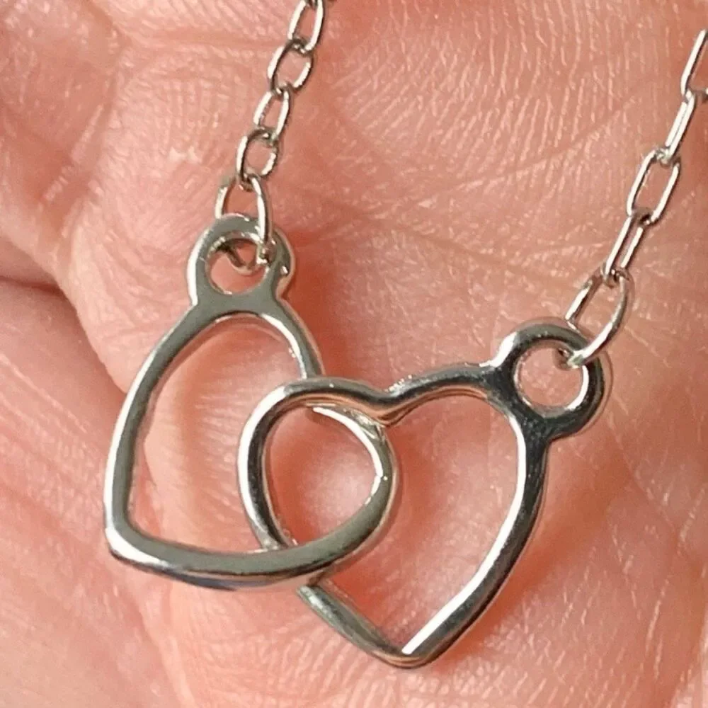 Hugging Hearts Silver Tone Necklace